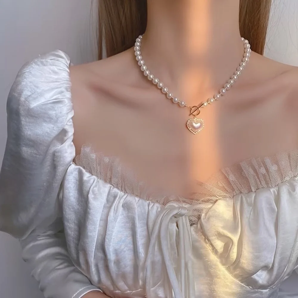 NEW Elegant Pearl Heart Necklace. Trendy Romantic Necklace. Holiday Gift 💝 - Picture 2 of 8